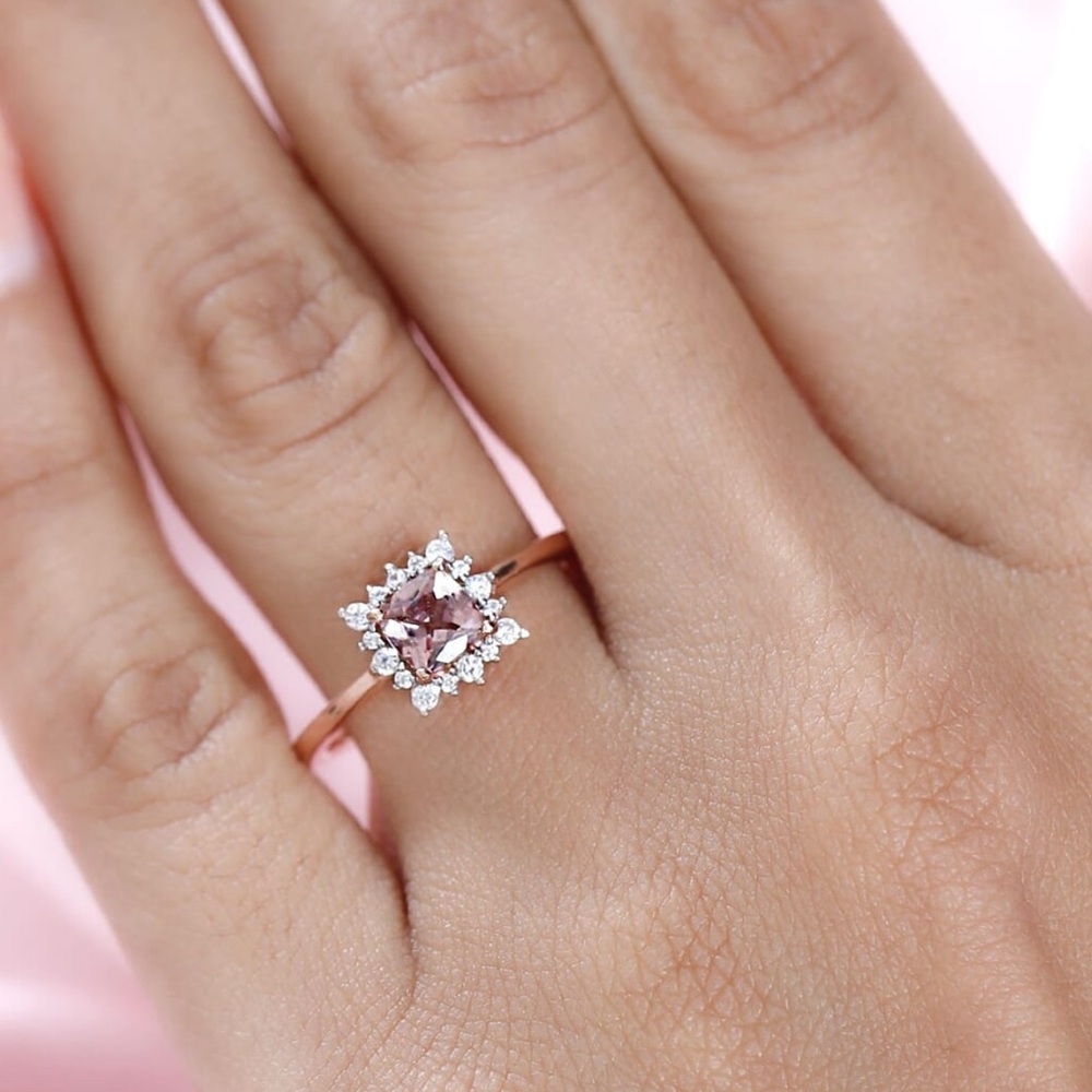 Blush Pink Apatite Halo Ring 14K Rose Gold over 925 Sterling Silver - Picture 4 of 14